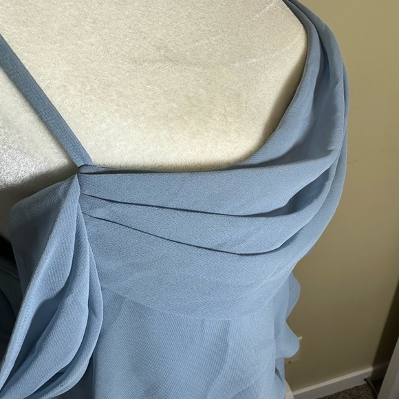 Azazie Dusty Blue Chiffon Dress w Draping - Picture 3 of 7